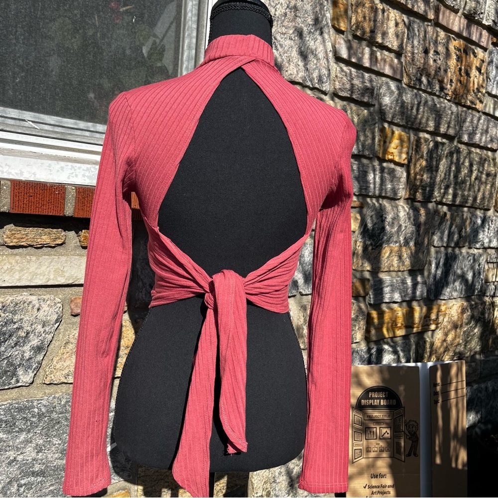 Mock neck tie back top